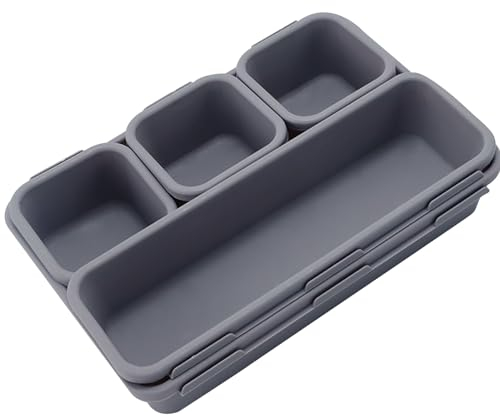 8Pcs Drawer Organiser - Interlocking Drawer Dividers Plastic Storage Trays, 3 Sizes Uncluttered Storage Drawer Tidy Trays Dividers for Kitchen Office Desk Make-Up Stationery Bathroom Jewellery (Grey)