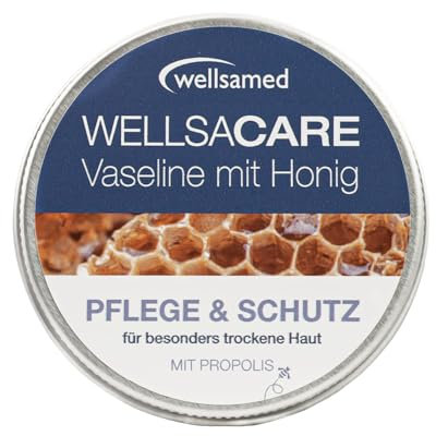 Wellsamed Wellsacare Vaseline Creme 50 ml mit Honig, Ringelblume und Johanniskraut für trockene Haut und Lippen, pflegt und schützt, Feuchtigkeitscreme mit Vitamin E und Propolis, 1 Stück