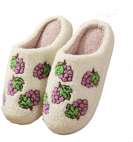 Teceyfeet Pantoufle Femme Chausson Peluche Chaud Slippers Claquette Fourrure Sandal Accueil Chaussures Fruit Pantoufles en mousse à mémoire de forme