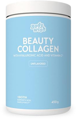 Bodywish Hydrolysiertes Kollagen Pulver Hochdosiert (1x 450g) | Premium Hyaluron Pulver hochdosiert, Biotin Vitamine & Mineralstoffe | Beauty Kollagen Hydrolysat | Glow Collagen Peptide Typ 1 & 3