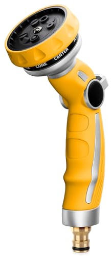 RESTMO Hose Pipe Spray Gun Metal Garden Hose Spray Gun Yellow | Heavy Duty Jet Nozzle Sprayer, with Thumb Flow Control, Ideal for Lawn & Plant Watering, Car & Pet Washing, Yellow