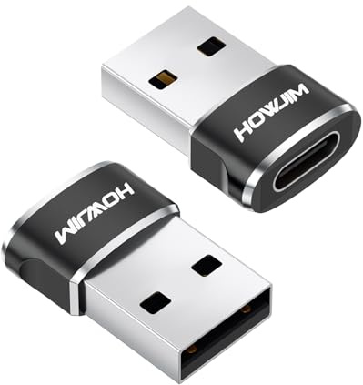 HOWJIM Adattatore da USB 2.0 a USB C 2 Pezzi,PD27W/66W Ricarica Rapida Trasmissione Dati 480Mbps,Adattatore da USB C Femmina a USB A Maschio per M-acBook Pad Phone 17 16 15 G-alaxy X-peria P-ixel Nero