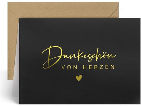 MEJOSER Dankeskarte Dankeschön von Herzen Danke Karte mit Umschlag A6 Klappkarte Schwarz Goldfolie Danke Geschenk Grußkarte für Hochzeit Kollegen Chef Erzieherin Lehrerin Freunde