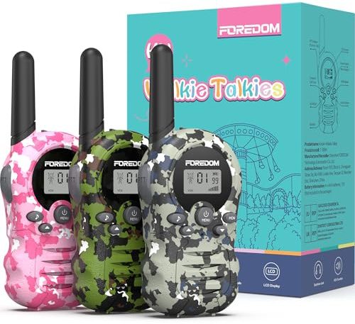 FOREDOM Walkie Talkies para Niños, Walkie Talkies con Largo Alcance, para Niños y Niñas de 3 a 12 Años, Regalo de Cumpleaños, Juguete Militar Genial – Set de 3