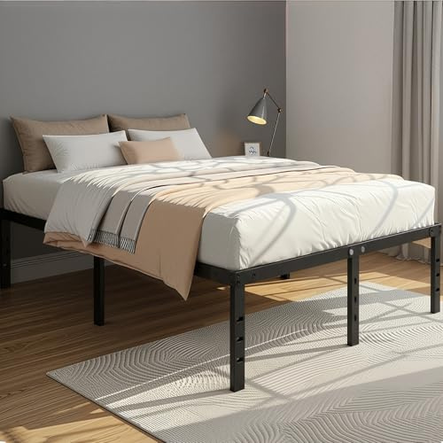 Crystals Double Bed Frame – 190 x 135 cm – 46 cm Underbed Storage Clearance – Strong Steel Slat & Leg Support – Foldable Metal Bed Frame – Black (Double)