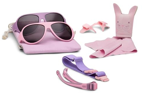2x Occhiali da sole per 1-5 anni, UV420 e UV400, fascia, lenti grandi, protezione dalla luce blu, polarizzati, no viti, flessibili, morbidi, per sci, spiaggia, sport, neonati e bambini, click & change