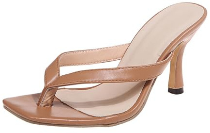 Women's Sandals with Heel, Elegant Toe Sandals, Women's Summer Stiletto Heel Shoes, Open Toe, Breathable Mules, Rubber Summer Shoes, Fashionable Toe Post Sandals, Leisure High Heels Sandals, khaki, 6