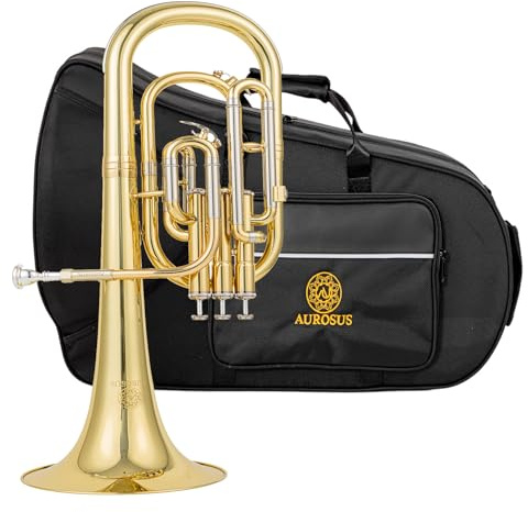 Aurosus ASH-501L Alto Horn E flat 0.462 Bore 8 Bell Gold Brass Leadpipe Nickel Silver Slides 3 Pistons Lacquer 37C Mouthpiece Backpack Case
