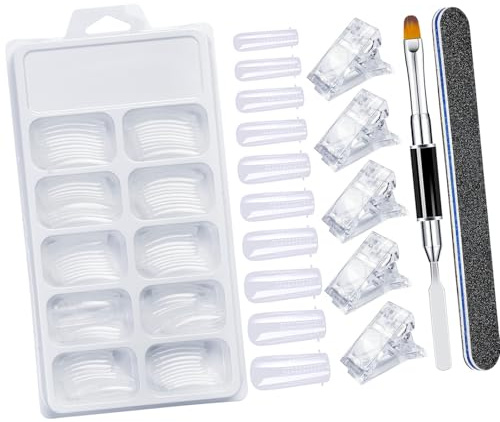 Kit d'extension d'ongles pour débutants avec plusieurs tailles de faux ongles transparents, pinceau et pointes en forme de fer à cheval