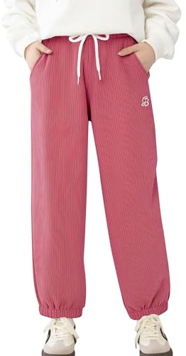 SEAUR Pantalon de Jogging Doublé Polaire Fille en Velours Côtelé Pantalon Thermique avec Taille Élastique Automne Hiver Enfant 170(158-164)