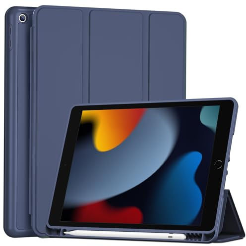 ProCase för 10,2-tums iPad 9:e 8:e 7:e generationen (2021/2020/2019 Release) mjukt TPU-bakskydd, smart smalt fodral med pennhållare stöttåligt fodral för iPad 9/8/7:e generationen 10,2 tum – marin