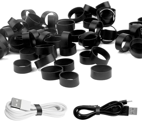 100 bandas de goma de silicona, pequeñas bandas elásticas negras de 0,5 pulgadas, bandas de goma fuertes, bandas de silicona resistentes y antideslizantes para gestión de cables, oficina en casa
