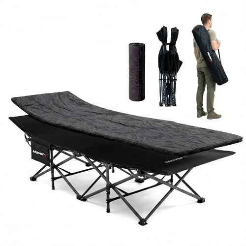 MoverX Folding Camping Bed, Portable Cot, Camp Folding Bed, Camping Beds for Adults, Camp Beds for Fishing, 160kg, Black