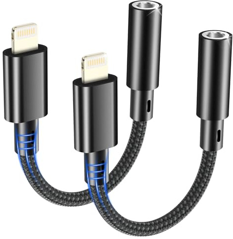 bakibo 2 Pezzi Adattatore i Phone Jack 3,5 mm, [Certificato MFi ] Adattatore Cuffie i Phone Cavo Dongle DAC HiFi (Nessuna Funzione di Chiamata) Adattatore Jack Lightning per iPhone 14/13/12/Pad, Nero
