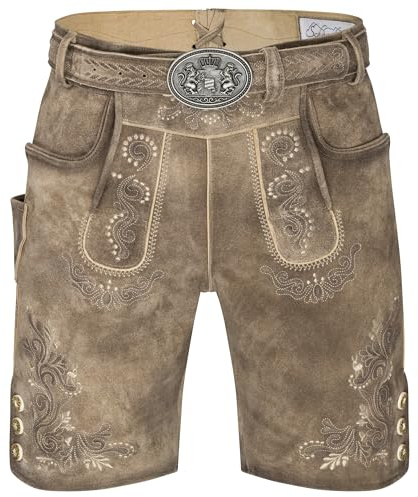 Schöneberger Trachten Couture Wiesnbock - Pantaloni corti da uomo in pelle nabuk originale, Marrone/Antico, 56