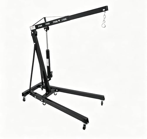 Grúa plegable de 2 toneladas, 148 x 90 cm, 0-210 cm, altura de elevación, acero al carbono, negro, 4 niveles, brazo elevador de motor, grúa hidráulica con 6 ruedas para taller, garaje, coche, camión