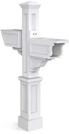 Mayne Signature Plus Mailbox Post with Newspaper Slot and Planter – Weather-Resistant, Durable Classic Design – Easy-to-Install Outdoor Mailbox Post