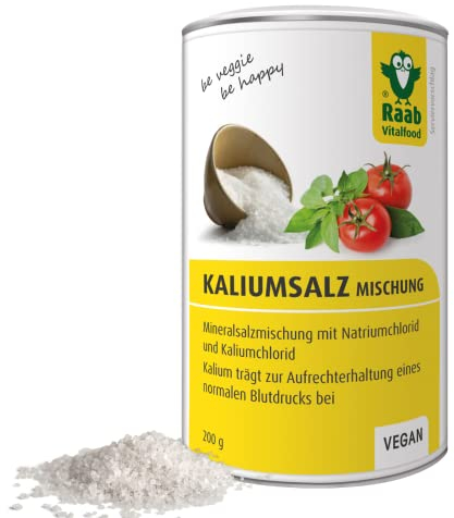 Raab Vitalfood Kaliumsalz-Mischung, Mineralsalzmischung mit 66,7% Natriumchlorid (Kochsalz) und 33% Kaliumchlorid, Kalium trägt zur Aufrechterhaltung eines normalen Blutdrucks bei (1 x 200 g Dose)