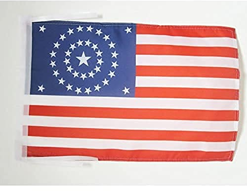 AZ FLAG - Drapeau USA étoiles en rond - 45x30 cm - Pavillon Américain - Etats-Unis 100% Polyester Avec Deux Cordelettes - 20g