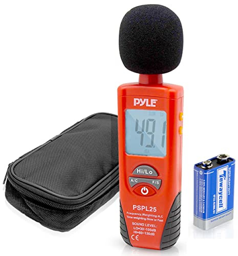 PYLE PSPL25 Digital Handheld Sound Level Meter with A & C Frequency Weighting for Musicians, Red/Black