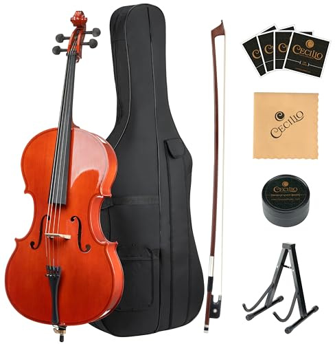 Cecilio 3/4 Size Cello, Beginner Cello 3/4, Acoustic Cello Set with Portable Bag, Bow, Rosin, Stand, String Musical Instruments for School Orchestras, Performances