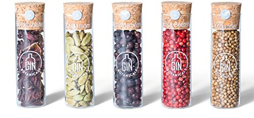 Gin Botanicals Basic Set | 5 hochwertige Gin Tonic Gewürze Box inkl. Rezeptbuch | Geschenkset für Männer und Frauen