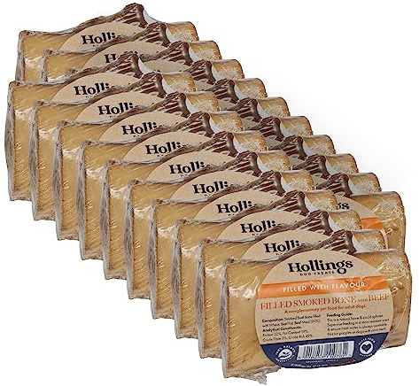 Hollings Filled Smoked Bone with Beef Dog Chew, Delicious, Air Dried Long Lasting Bone for Adult Dogs, Made with 100% Natural Ingredients (20 Bones)