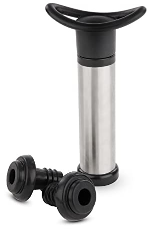 True Preserve Wine Savers Vacuum Pump with Two Wine Stoppers, Wine Accessories for Wine Lovers, 3 Piece Set, Black and Metallic