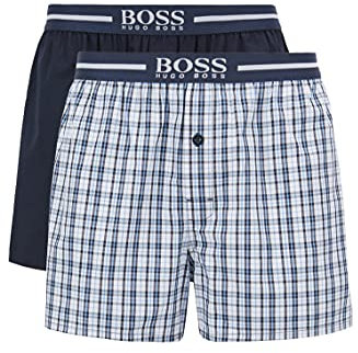BOSS Herren NOS Boxer EW 2P Pyjama-Shorts aus Baumwoll-Popeline im Zweier-Pack,Blau (Dark Blue 405),L