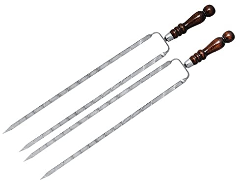 Set di 2 spiedi doppi, 60 cm, manico in legno