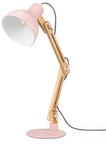 tomons Schreibtischlampe, LED Tischlampe im Klassichen Holz-Design, Nachttischlampe, Lampe mit Verstellbarem Arm, Tischlampe Wohnzimmer für Zimmer Büro, Weiß