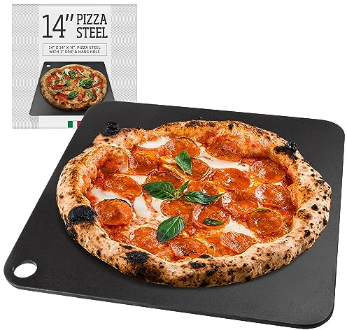 IMPRESA Pizza Steel for Oven - 14 x 14 x 0.25 in Black Carbon Steel - Fast Heat Retention for Crispy Crust - Nonstick Surface with Pizza Stone & Pan Performance