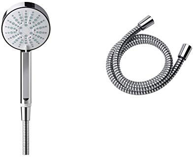 Mira Showers 1.1605.237 Beat 11 cm 4-Spray Shower Head - Chrome & 1.1605.167 Response Plastic Easy Clean Shower Hose 1.25 m, Chrome
