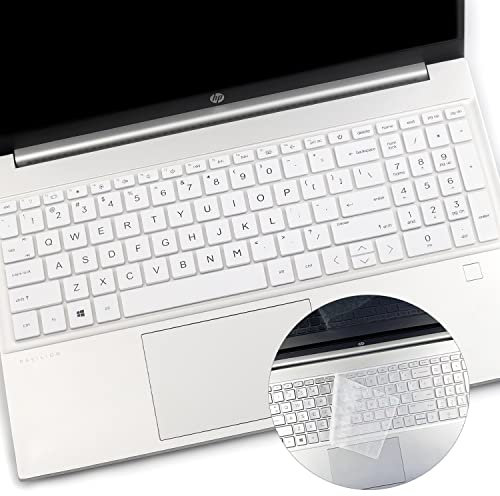 2PCS Keyboard Cover for 2022 2021 HP Pavilion 15.6 Laptop 15-eh 15-eg 15t-gh/eh Series 15-eh0010nr/0090wm/eh0095nr/eh0097nr 15t/15z-eg000 15-eg0010nr/0072nr/0074nr/0076nr/0079nr/0097nr-White+Clear