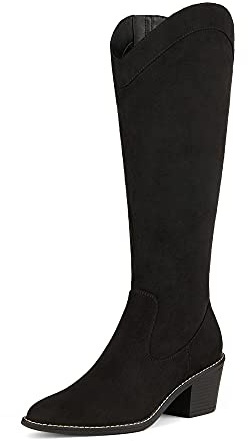 DREAM PAIRS Women's Riding Cowboy Boots and Cowgirl Western Fashion Ladies' Fall Pointed Toe Knee High Boots,Size 7.5,Black/Suede,DKB212