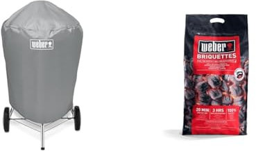 Weber 7176 - Funda para Barbacoa De Carbon 57 Cm + 17591 - Briquetas De Carbón Vegetal para Barbacoa, 8 Kg, 1 Unidad