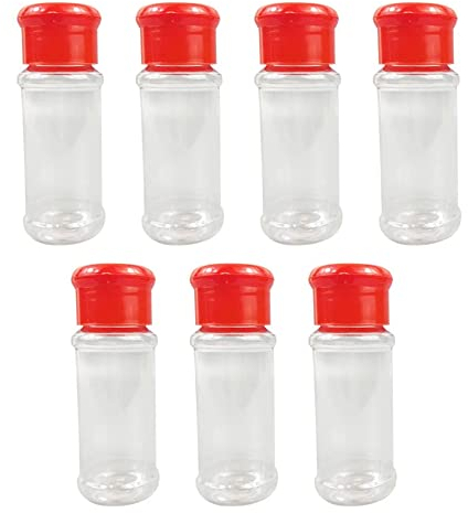 yatguudz 7 Pcs Kitchen Seasoning Jar Plastic Clear Salt Pepper Shaker Salt and Pepper Pots for Home, Camping, Picnics, Lunch Boxes