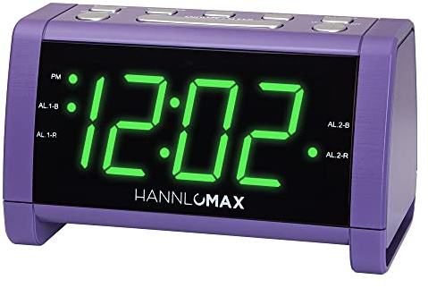 HANNLOMAX HX-138CR Alarm Clock Radio, PLL AM/FM Radio with Preset Stations, 1.4 Green LED Display, Dual Alarm, AC Operation only. (Purple)