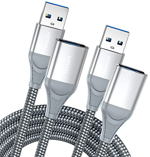 2 Stück 2M+3M USB Verlängerung Kabel Teeaam USB 3.0 Verlängerungskabel A Stecker auf A Buchse mit eleganten Alluminiumsteckern, Nylon Stoffmantel für Kartenlesegerät,Tastatur, Drucker, Scanner, Kamera