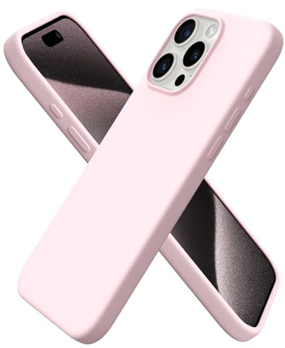 ORNARTO Compatible with iPhone 15 Pro Max Case 6.7, Slim Liquid Silicone 3 Layers Soft Gel Rubber Shockproof Protective Phone Case with Anti-Scratch Microfiber Lining-Chalk Pink