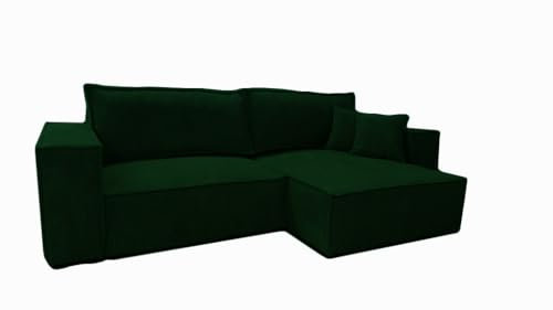 MargaretHadas24 Ecksofa Camel Mini L-Form mit Schlaffunktion Bettkasten Sofa Couch 255 cm universelle Ottomane, Wohnzimmer Schlaffläche 204 x 135 cm (Poso 14 - grün)