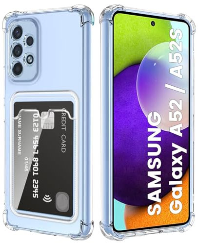 Coque pour Samsung Galaxy A52/A52S Souple TPU Silicone Transparente Protection de la Caméra Étui avec Porte-Cartes Portefeuille Lentille Anti-Rayures Carte Housse