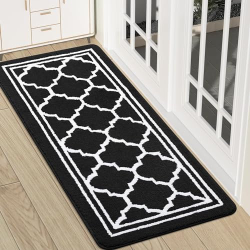 Homaxy Door Mats Indoor, Non Slip Absorbent Doormats, Washable Carpet Runners, Dirt Trapper Hallway Runner, Runner Rugs for Hallway, Living Room, Kitchen, Entrance, Pet— 50 x 120 cm, Black