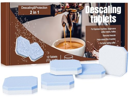 Reinigungstabletten für Kaffeevollautomaten 12 Stück | Kaffeemaschine Reinigungstabletten (12x17g) Mit Reinigungsbürste | Reinigungstabletten Kompatibel mit Siemens Jura Melitta Krups Bosch Miele uvm