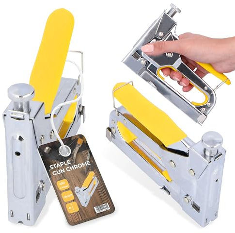 Graffettatrice Manuale Tacker Tappezzeria 4-14 mm Cromo Graffatrice Chiodatrice Levapunti per Decorazione Mobili Falegnameria Fissaggio Cavi Pistola Graffettatrice con Graffette