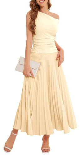 Bbonlinedress Formell one shoulder cocktailklänning för kvinnor, bröllopsgäst, sommar, vardag, lång festklänning, Champagne, L