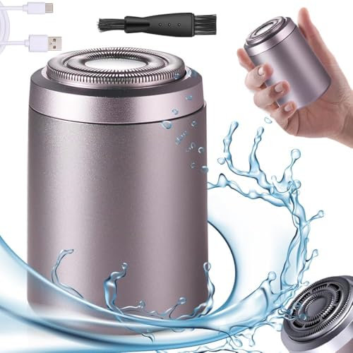 Rasierer Herren Elektrisch, 2025 Neu Mini Elektrischer Rasierer Herren, Tragbarer Elektrorasierer Herren 2 in 1 Wasserdicht Kabellos Rotationsrasierer für Gesicht Nass und Trockenrasierer (Lila)