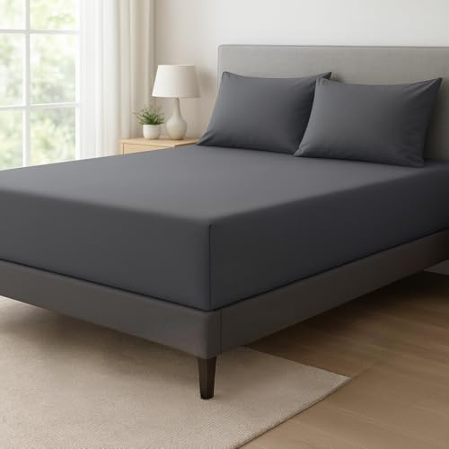 Rest Fusion Deep Fitted Sheet – 40cm Extra Deep Pocket – Fully Elastic – Soft Brushed Microfibre – Wrinkle, Shrink & Fade Resistant – Easy Care – Bed Bottom Sheet (Charcoal Grey, Super King)