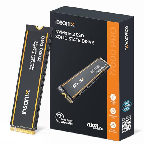 iDsonix M.2 SSD 4TB, PCIe Gen4x4, NVMe SSD M.2 2280, 7.000 MB/s Lesen, 6.500MB/s Schreiben, Interne SSD mit Heatsink und 3D NAND Flash, Internal Solid State Drives für PS5, PC, Laptop, Game
