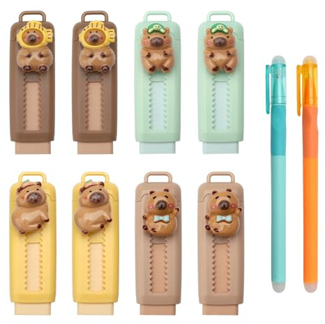 APOMOONS 8 stycken infällbara push-pull suddgummin med 2 stycken raderbara gelpennor, infällbart suddgummi, radergummi, barn, suddgummi för barn, skola, brevpapper